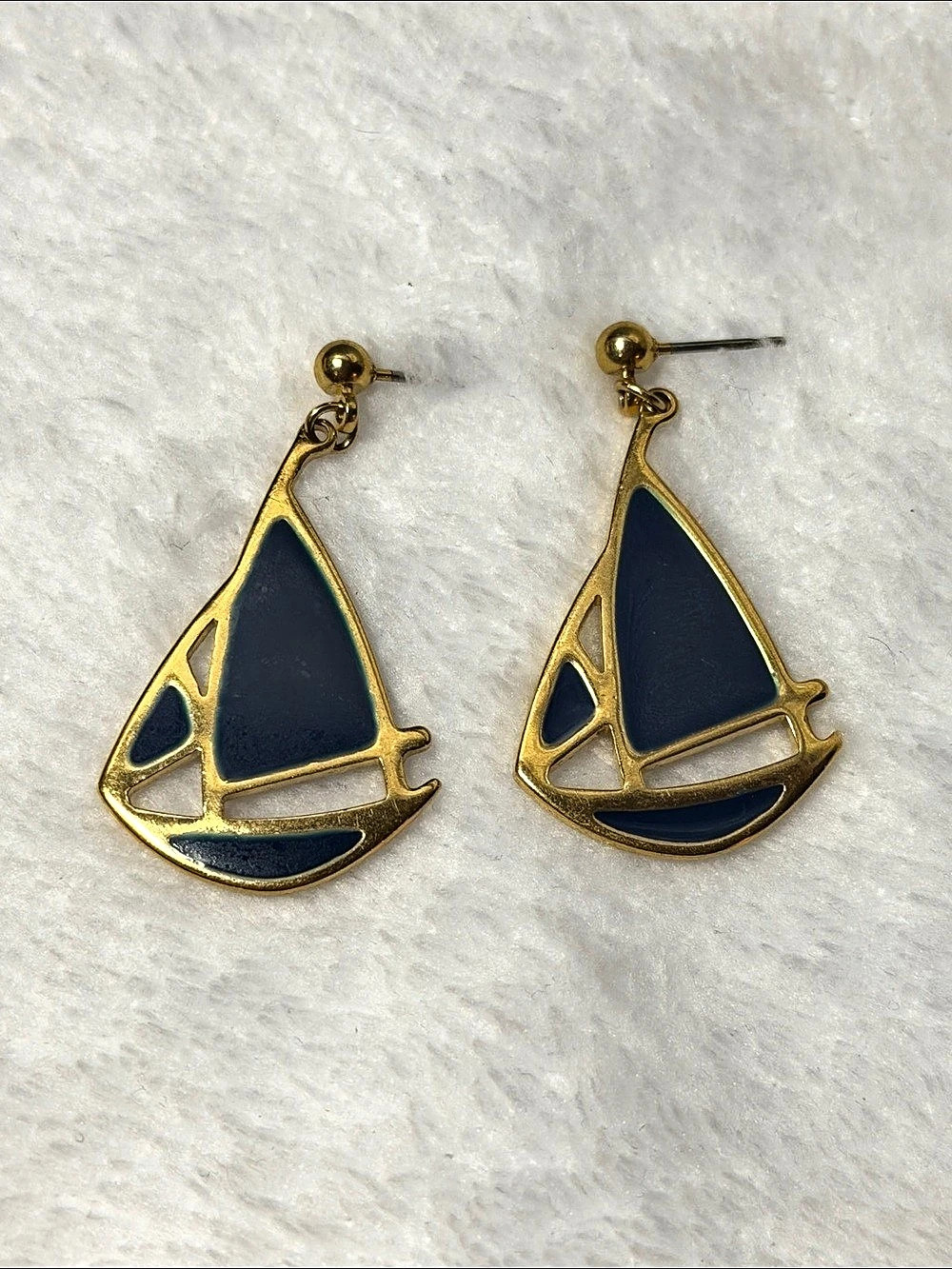 Sailboat Drop Earrings in Gold & Blue vintage 1080’s24